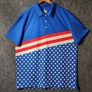 Chubbies American Flag Golf Performance Polo Shirt USA Blue Size  L